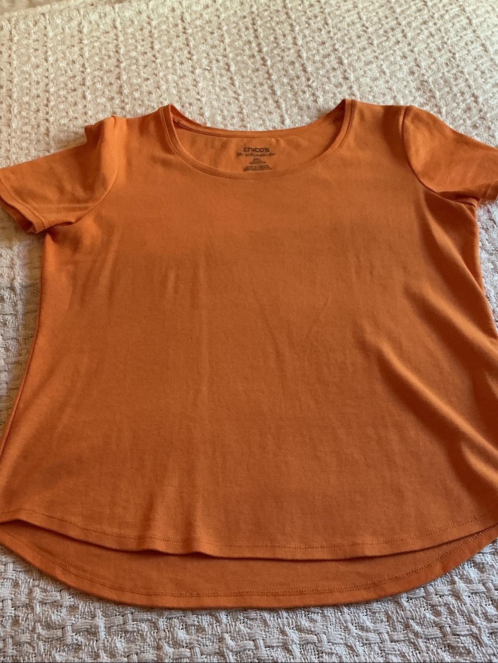 Chico's 100% Cotton Orange Scoop Neck Short Sleeve Tee